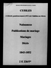 Cuisles. Naissances, publications de mariage, mariages, décès 1843-1852