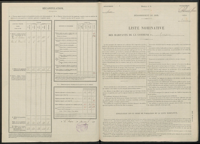 Marson. Dénombrement de la population 1946