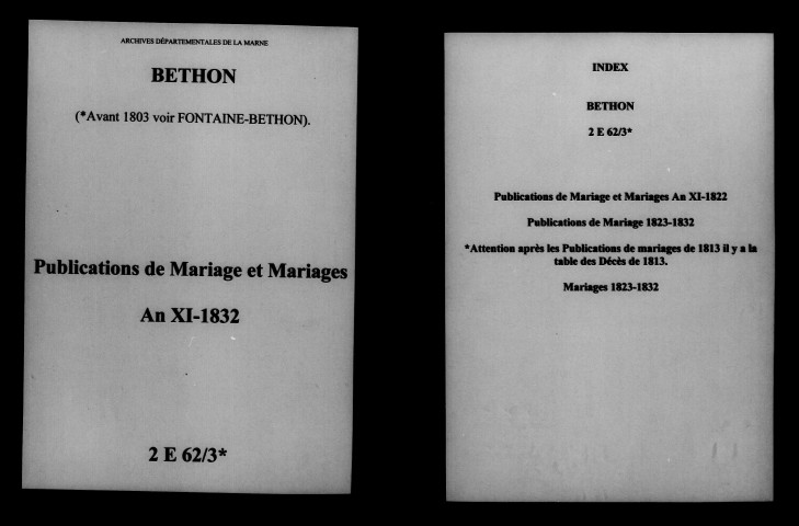 Bethon. Publications de mariage, mariages an XI-1832