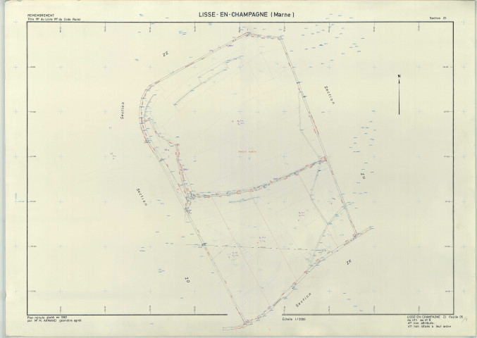 Lisse-en-Champagne (51325). Section ZI échelle 1/2000, plan remembré pour 1982, plan régulier (papier armé)