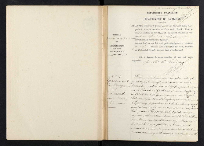 Saint-Saturnin. Mariages 1893-1929