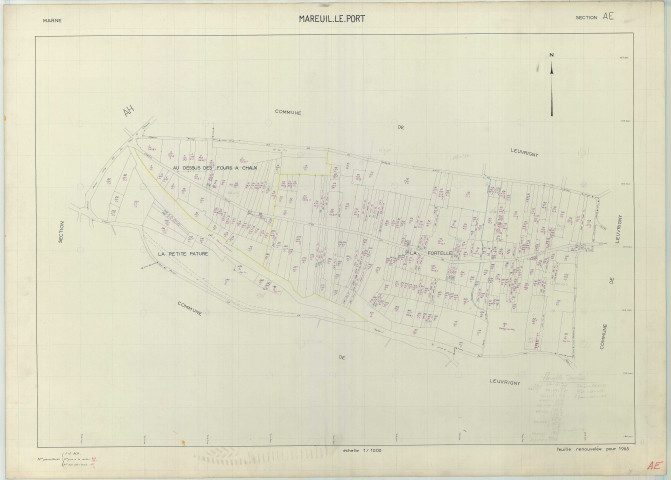 Mareuil-le-Port (51346). Section AE échelle 1/1000, plan renouvelé pour 01/01/1965, régulier avant 20/03/1980 (papier armé)