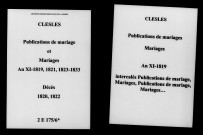 Clesles. Publications de mariage, mariages, décès an XI-1833