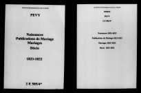 Pévy. Naissances, publications de mariage, mariages, décès 1823-1832