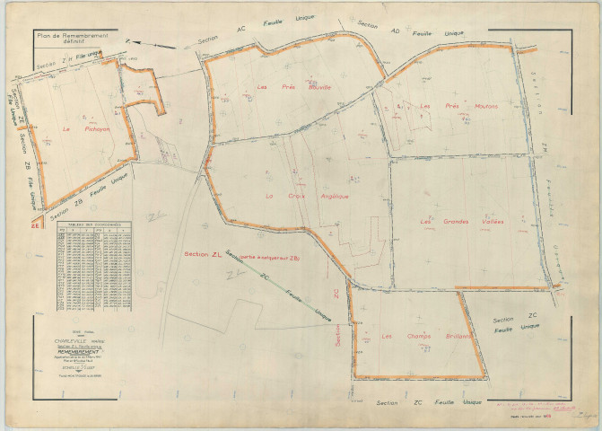 Charleville (51129). Section ZL échelle 1/2000, plan remembré pour 01/01/1968, régulier avant 20/03/1980 (papier armé)