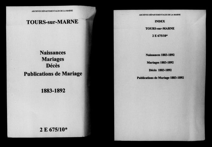 Tours-sur-Marne. Naissances, mariages, décès, publications de mariage 1883-1892
