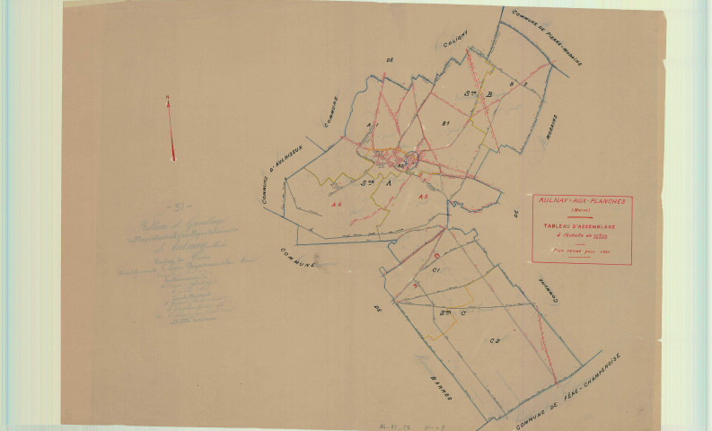 Val-des-Marais (51158). Aulnay-aux-Planches (51021). Tableau d'assemblage échelle 1/10000, plan mis à jour pour 1933, plan non régulier (papier)