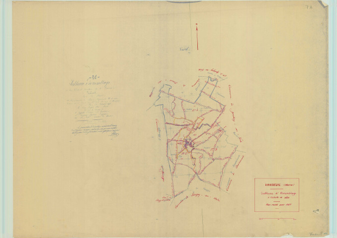 Vandeuil (51591). Tableau d'assemblage échelle 1/10000, plan pour 1937, (papier).