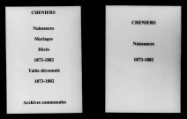 Cheniers. Naissances, mariages, décès et tables décennales des naissances, mariages, décès 1873-1882