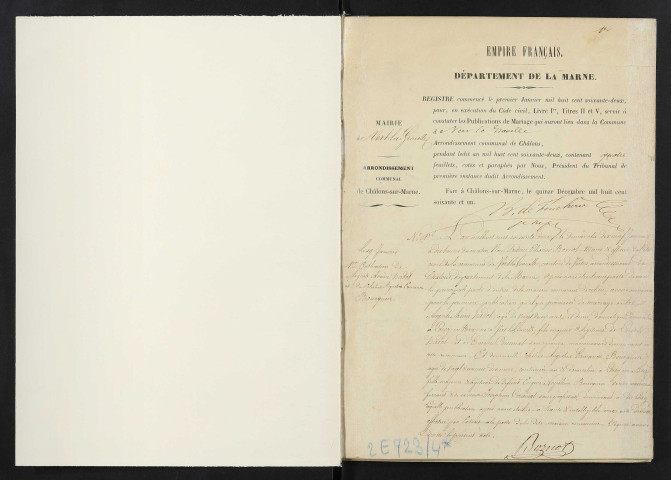 Vert-la-Gravelle. Publications de mariage 1862-1927