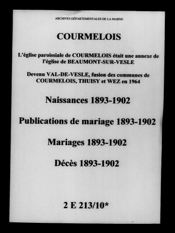 Courmelois. Naissances, publications de mariage, mariages, décès 1893-1902