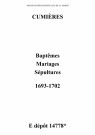 Cumières. Baptêmes, mariages, sépultures 1693-1702