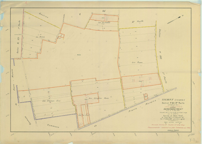 Val-des-Marais (51158). Coligny (51158). Section Y3 1 échelle 1/2000, plan remembré pour 1954 (anciennes sections B1 et B2 ), plan régulier (papier)