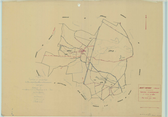 Saint-Imoges (51488). Tableau d'assemblage échelle 1/10000, plan pour 1934, (papier).