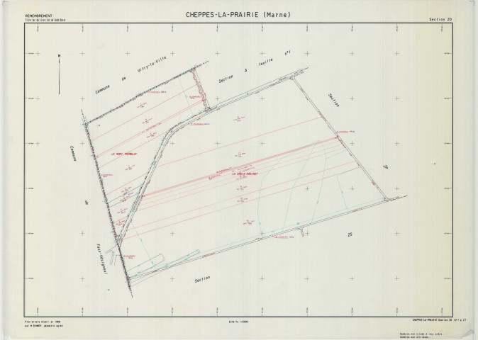 Cheppes-la-Prairie (51148). Section ZO 2 échelle 1/2000, plan remembré pour 1989, plan régulier (calque)