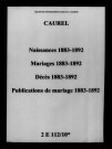 Caurel. Naissances, mariages, décès, publications de mariage 1883-1892