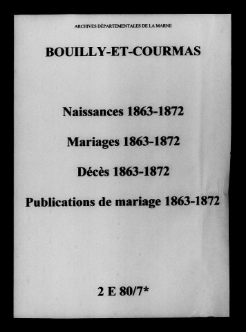 Bouilly. Naissances, mariages, décès, publications de mariage 1863-1872