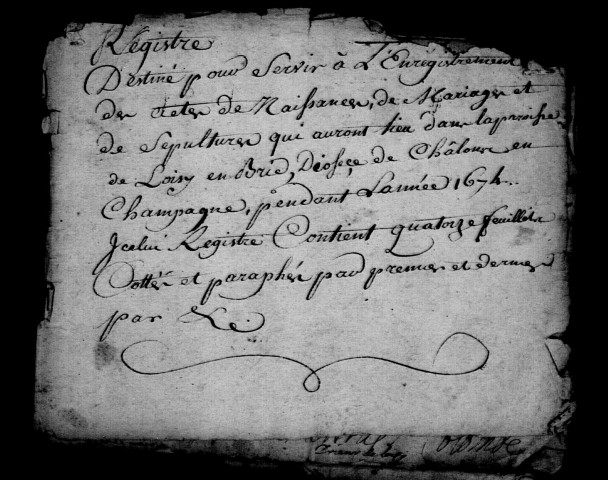Loisy-en-Brie. Baptêmes, mariages, sépultures 1674