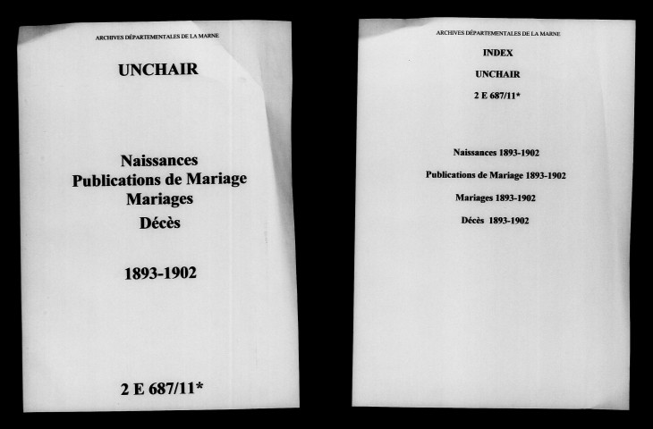 Unchair. Naissances, publications de mariage, mariages, décès 1893-1902