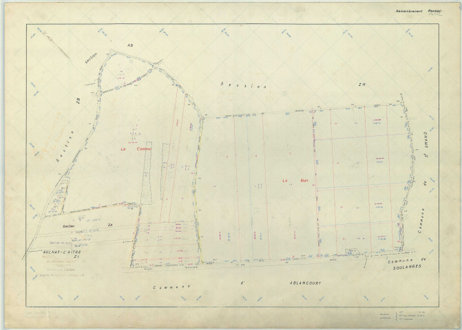 Aulnay-l'Aître (51022). Section ZI échelle 1/2000, plan remembré pour 1959, plan régulier (papier armé)