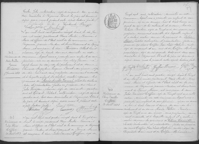 Bezannes. Naissances, mariages, décès, publications de mariage 1883-1892