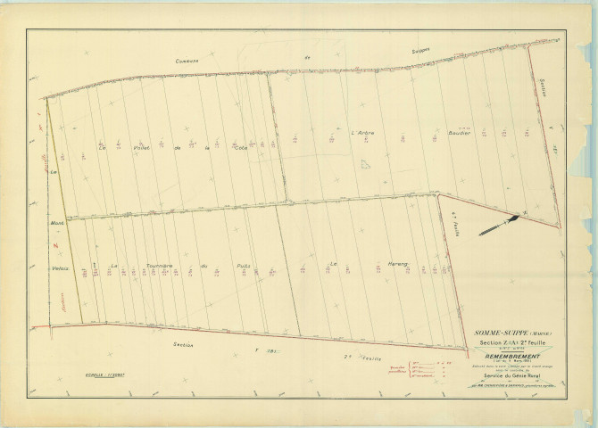 Somme-Suippe (51546). Section Z2 échelle 1/2000, plan remembré pour 1957, plan régulier (papier)