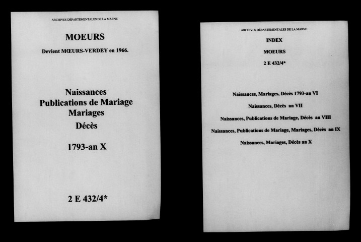 Moeurs. Naissances, publications de mariage, mariages, décès 1793-an X