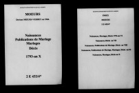 Moeurs. Naissances, publications de mariage, mariages, décès 1793-an X