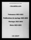 Champillon. Naissances, publications de mariage, mariages, décès 1823-1832