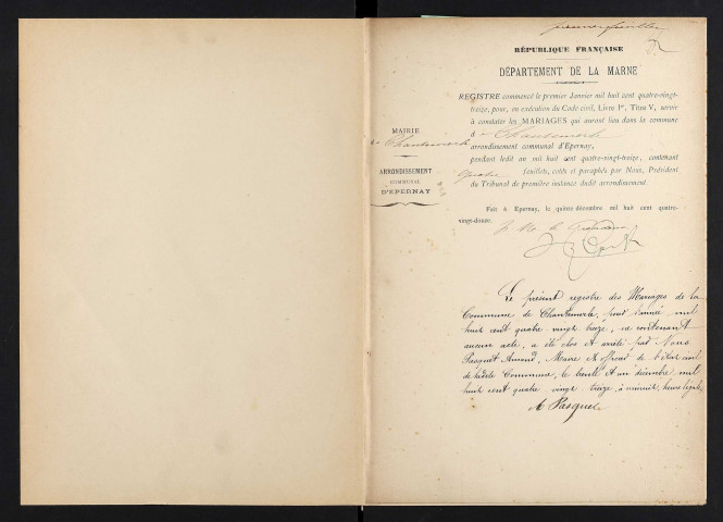 Chantemerle. Mariages 1893-1929