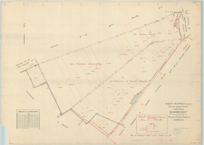 Saint-Masmes (51505). Section Z 3 échelle 1/2000, plan remembré pour 1952, plan régulier (papier).