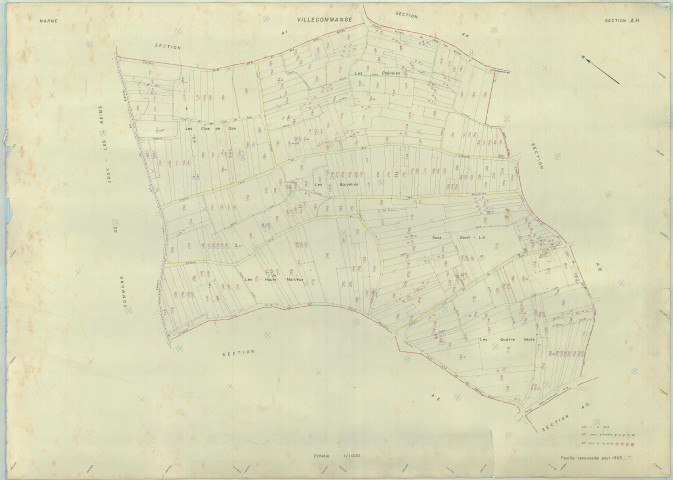 Ville-Dommange (51622). Section AH échelle 1/1000, plan renouvelé pour 1963, plan régulier (papier armé).