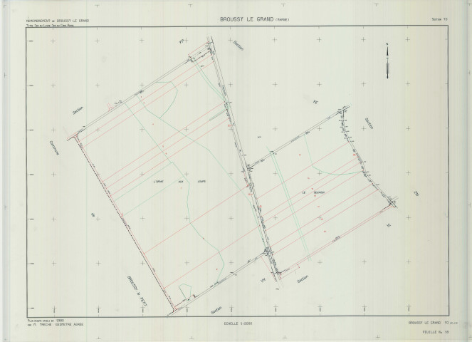 Broussy-le-Grand (51090). Section YO échelle 1/2000, plan remembré pour 01/01/1980, plan régulier de qualité P5 (calque)