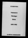 Écriennes. Naissances, mariages, décès 1893-1902