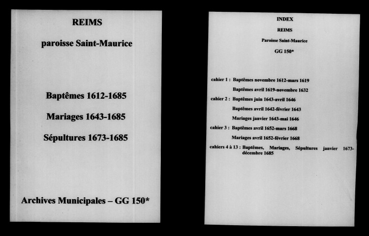 Reims. Saint-Maurice. Baptêmes, mariages, sépultures 1612-1685