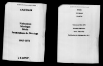 Unchair. Naissances, mariages, décès, publications de mariage 1863-1872