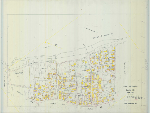 Loisy-sur-Marne (51328). Section AB échelle 1/1000, plan remanié pour 1988, plan régulier (calque)