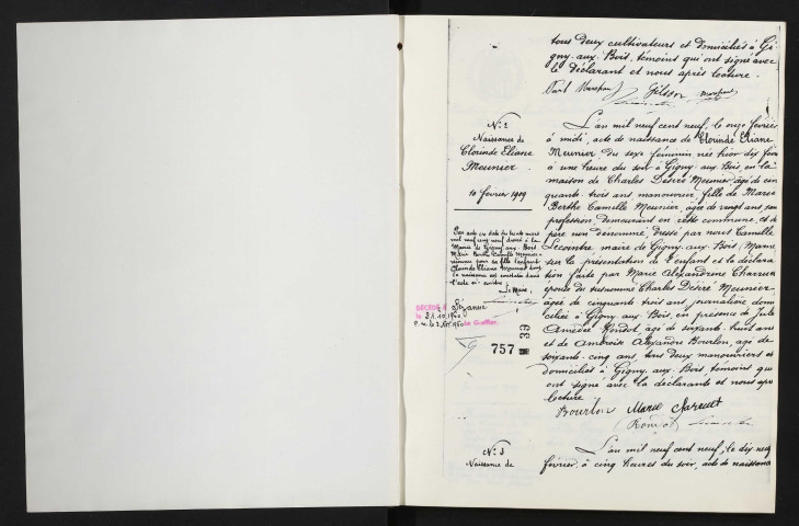 Gigny-aux-Bois. Naissances, mariages, décès 1909-1916 (reconstitutions)