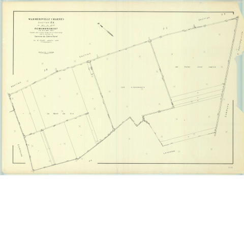Warmeriville (51660). Section ZA-3 échelle 1/2000, plan remembré pour 1974, plan régulier (papier armé).