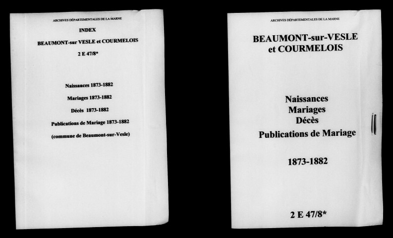 Beaumont-sur-Vesle. Naissances, mariages, décès, publications de mariage 1873-1882