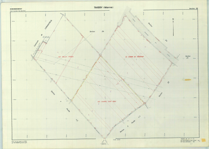 Taissy (51562). Section ZB échelle 1/2000, plan remembré pour 1979, plan régulier (papier armé).