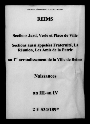 Reims. 1er arrondissement. Naissances an III-an IV