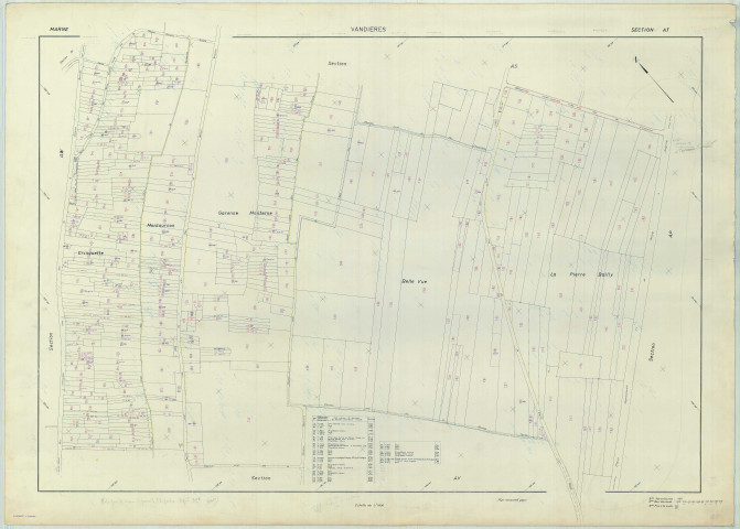 Vandières (51592). Section AT échelle 1/1000, plan renouvelé pour 1969, plan régulier (papier armé).