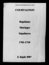 Courtagnon. Baptêmes, mariages, sépultures 1701-1710