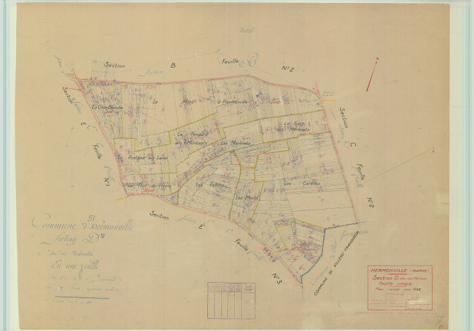 Hermonville (51291). Section D échelle 1/2500, plan mis à jour pour 1946, plan non régulier (papier).
