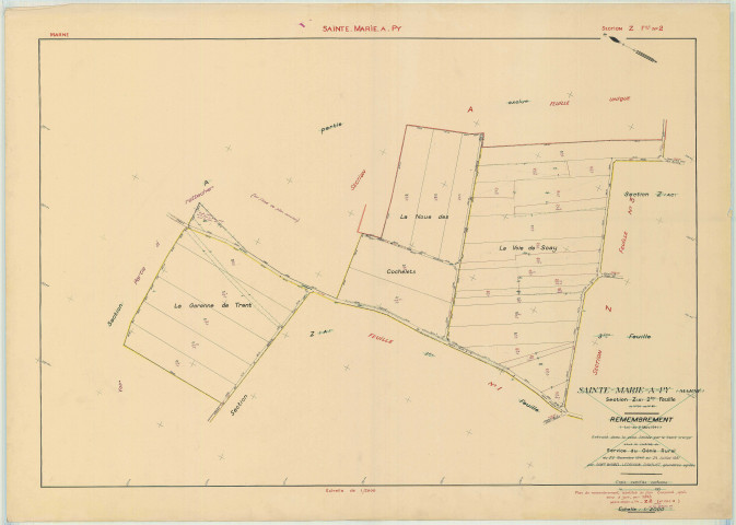Sainte-Marie-à-Py (51501). Section Z2 2 échelle 1/2000, plan remembré pour 1953, plan régulier (papier)