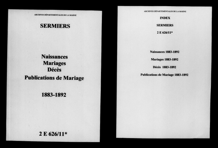 Sermiers. Naissances, mariages, décès, publications de mariage 1883-1892