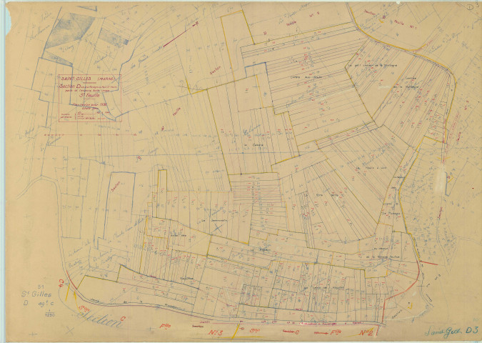 Saint-Gilles (51484). Section D3 échelle 1/1250, plan mis à jour pour 1936, plan non régulier (papier).