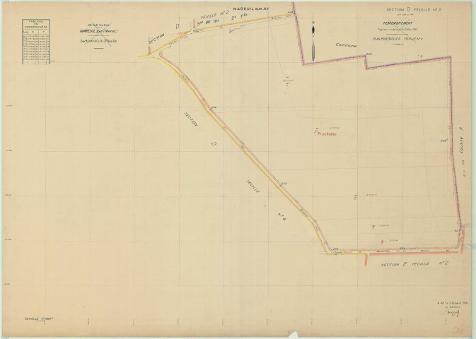 Mareuil-sur-Ay (Aÿ-Champagne 51030). Section D3 échelle 1/1000, plan refait pour 1954, plan régulier (papier).