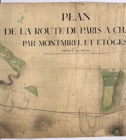 RN 33. Plan de la route de Paris à Chaalons par Montmirel et Etoges, 1747.